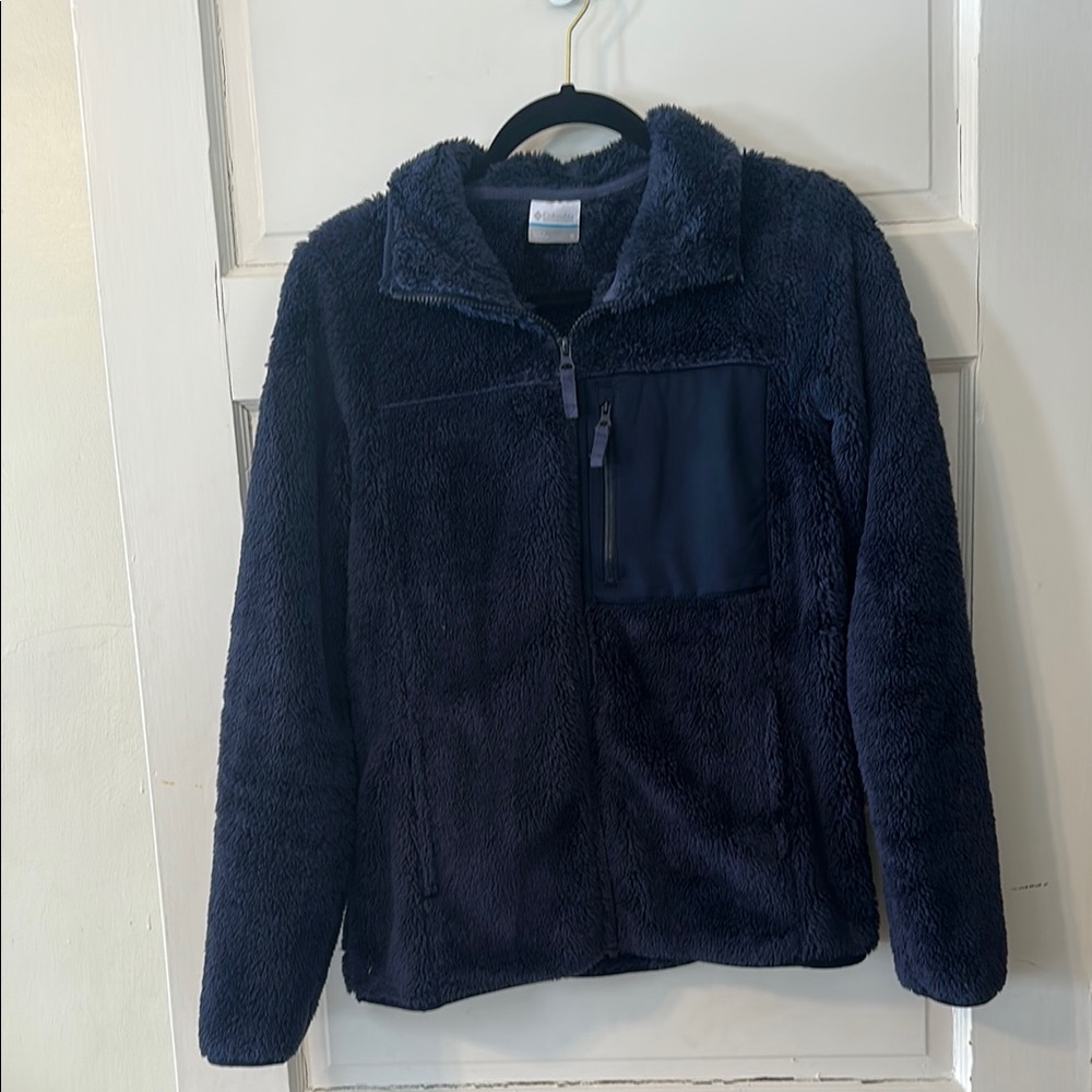 Columbia Blue Teddy Jacket Fleece Stand-Up Collar
